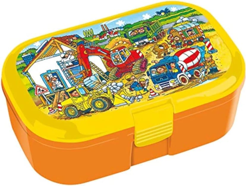Lunchbox BAUSTELLE WIMMELBILD + Obst- und Gemüsefach KIGA Schule Kinder Brotdose