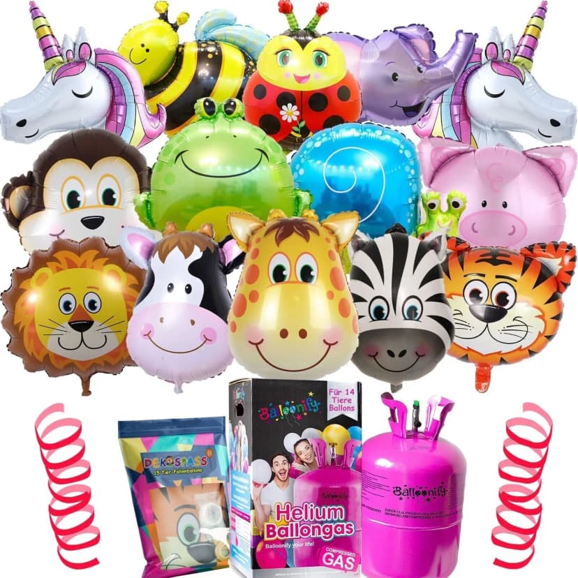 14 Ballons + Helium Ballongas Flasche | Heliumflasche Kindergeburtstag Party Set