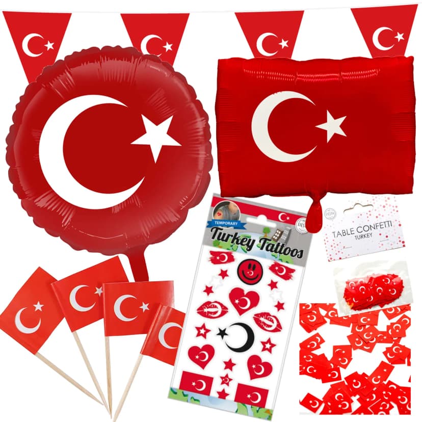 TÜRKEI - Party Geschirr Deko Turkey Mottoparty Länderparty Fahne Flagge Set