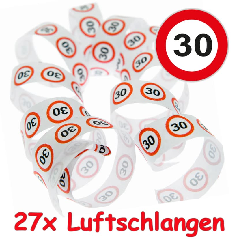 27 LUFTSCHLANGEN - 30 GEBURTSTAG - Party Deko Tischdeko Verkehrsschild Streamer