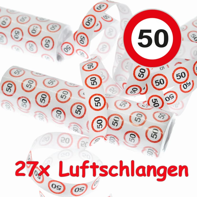 27 LUFTSCHLANGEN - 50 GEBURTSTAG - Party Deko Tischdeko Verkehrsschild Streamer