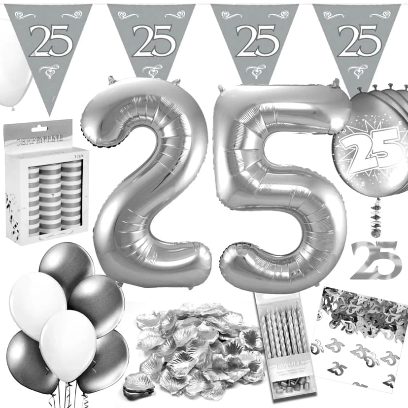 25 JAHRE SILBER - Dekoration Silberne Hochzeit Jubiläum 25. Geburtstag Deko Set