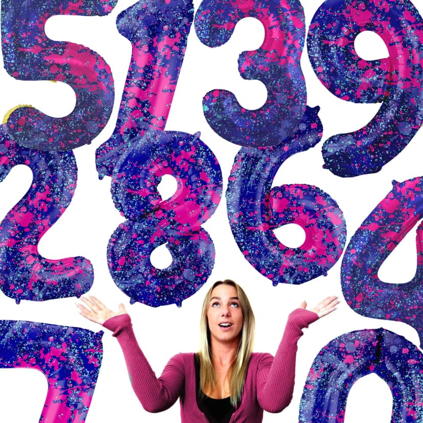 FOLIENBALLONS PAINT SPLASH ZAHLEN - 86cm Geburtstag Party Deko Neon Luftballons