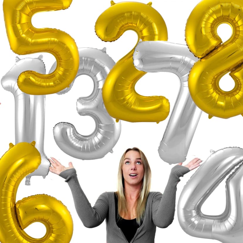 XXL FOLIENBALLONS ZAHLEN - 86cm Gold Silber Deko Party Ballon Luftballons Zahl