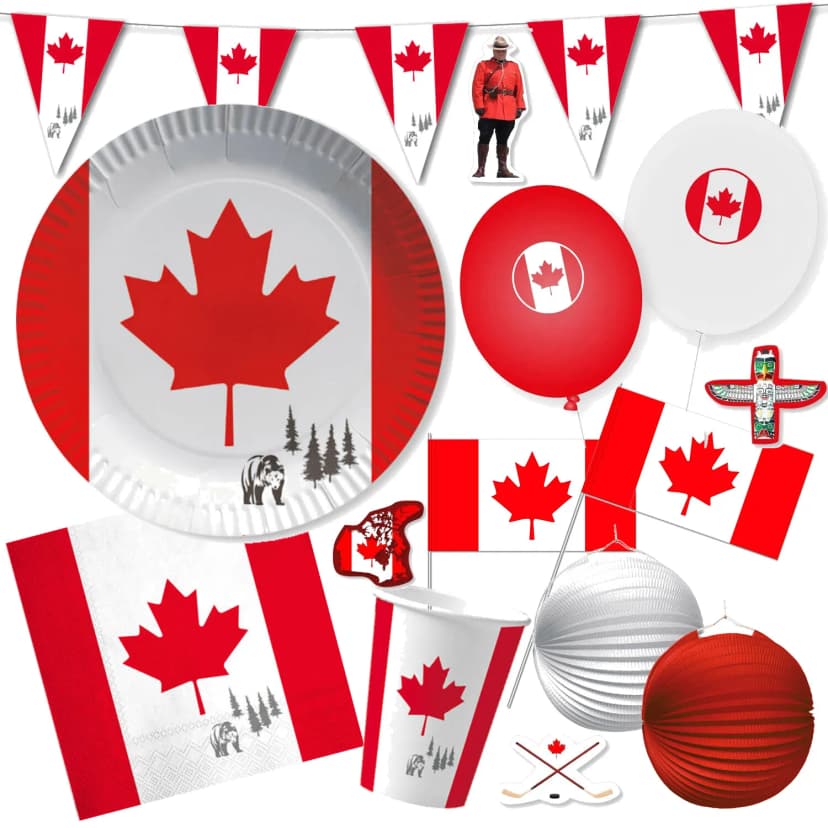 KANADA - Geschirr Deko Länderparty Ahorn Motto Party Rot Weiß Canada Flagge Set