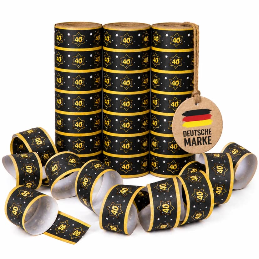 27 LUFTSCHLANGEN - 40. GEBURTSTAG - Party Deko Tischdeko Schwarz Gold Streamer