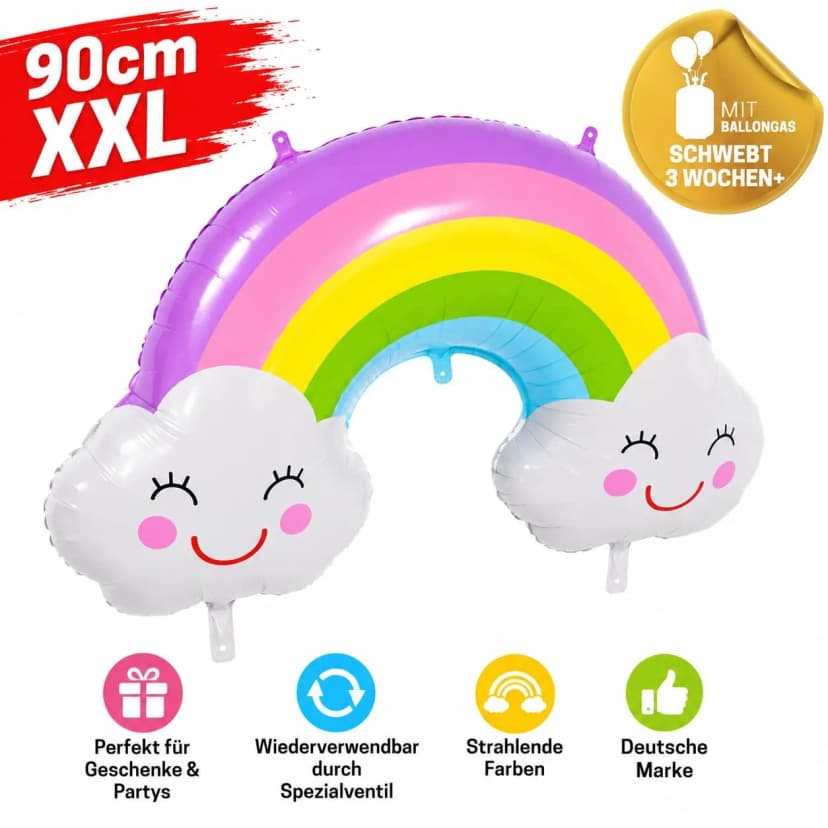 Folienballon Regenbogen Smile 90x60 cm Helium Kindergeburtstag Deko