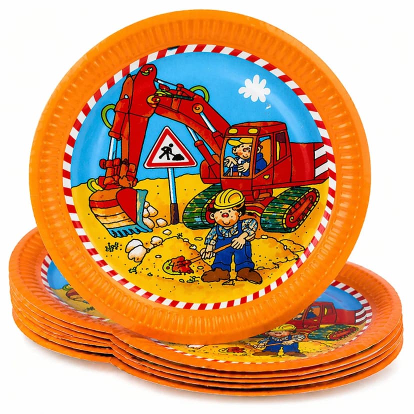 8 Teller BAGGER BAUSTELLE Deko Kindergeburtstag Party Geburtstag Bauarbeiter
