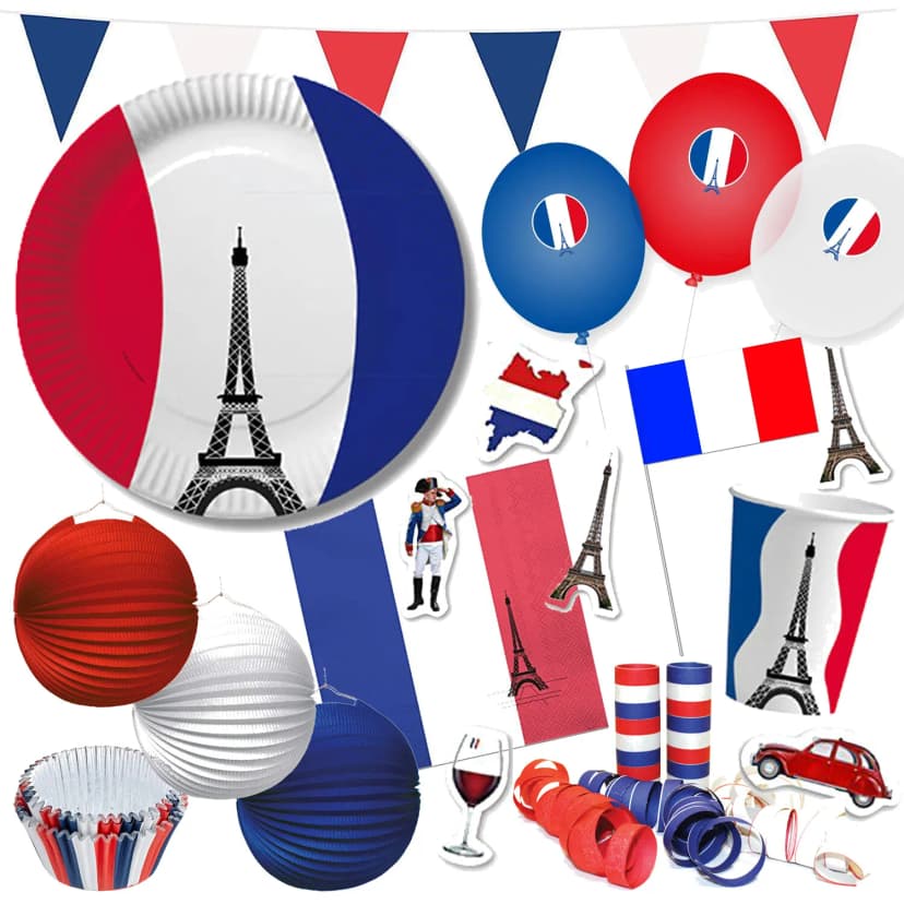 FRANKREICH PARTY - Geschirr Deko France Paris Mottoparty Eifelturm Flagge Fahne