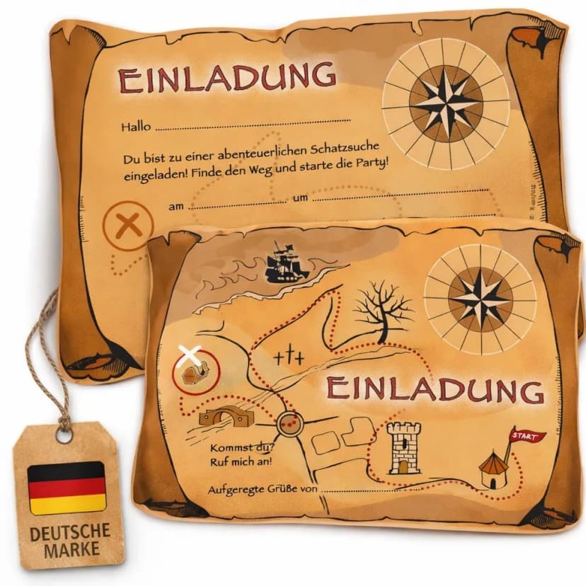 6 Einladungskarten PIRAT + SCHATZSUCHE - Einladungen Kindergeburtstag Geocaching