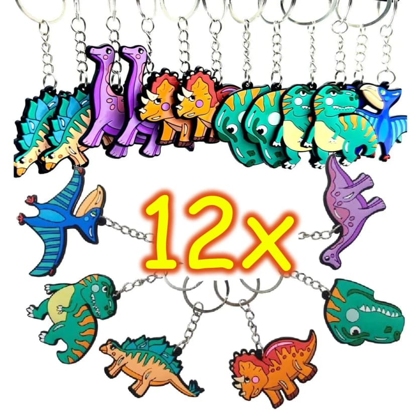 12 SCHLÜSSELANHÄNGER DINOSAURIER - Dinos T-Rex Anhänger Kinder Mitgebsel Party