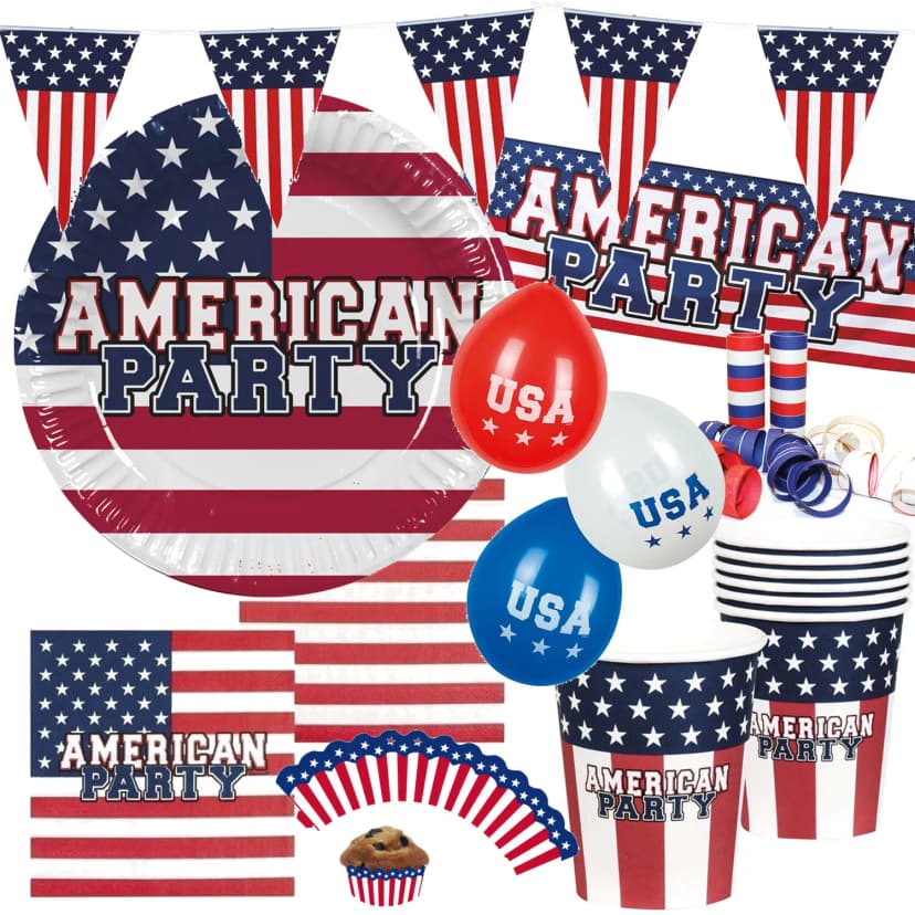 AMERICAN PARTY - Geschirr Deko USA Amerika Mottoparty Stars Stripes Dekoration B