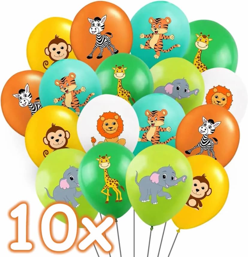 10 LUFTBALLONS ZOOTIERE - für Kindergeburtstag Zoo Tiere Safari Party Geburtstag