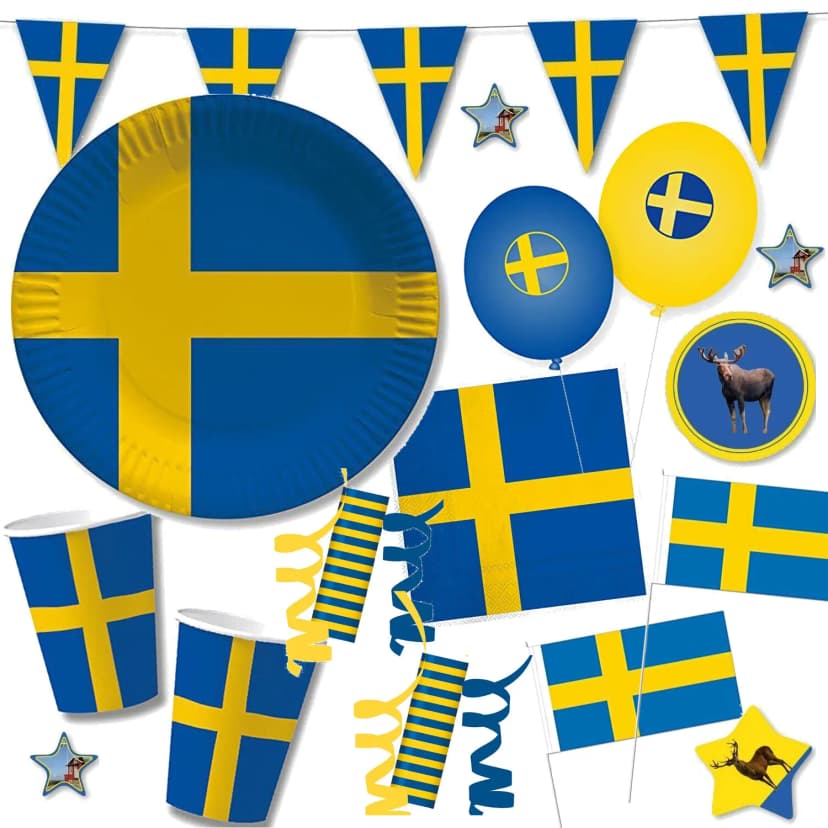 SCHWEDEN - Geschirr Deko für Länder Party Blau Gelb Flagge Mottoparty Dekoration