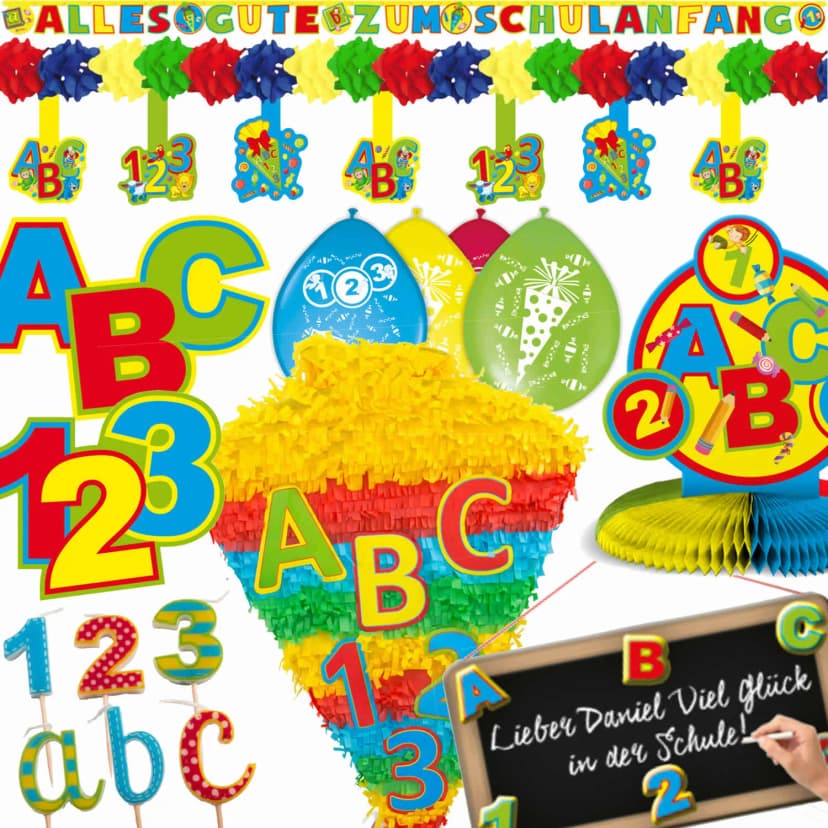 SCHULANFANG - Deko Set Einschulung Schultüte 1 Schultag ABC Schulkind Schulstart