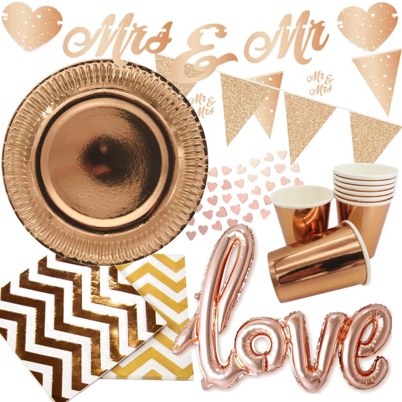 HOCHZEIT ROSEGOLD - METALLIC - Geschirr Deko Silvester Geburtstag Party Gold Set