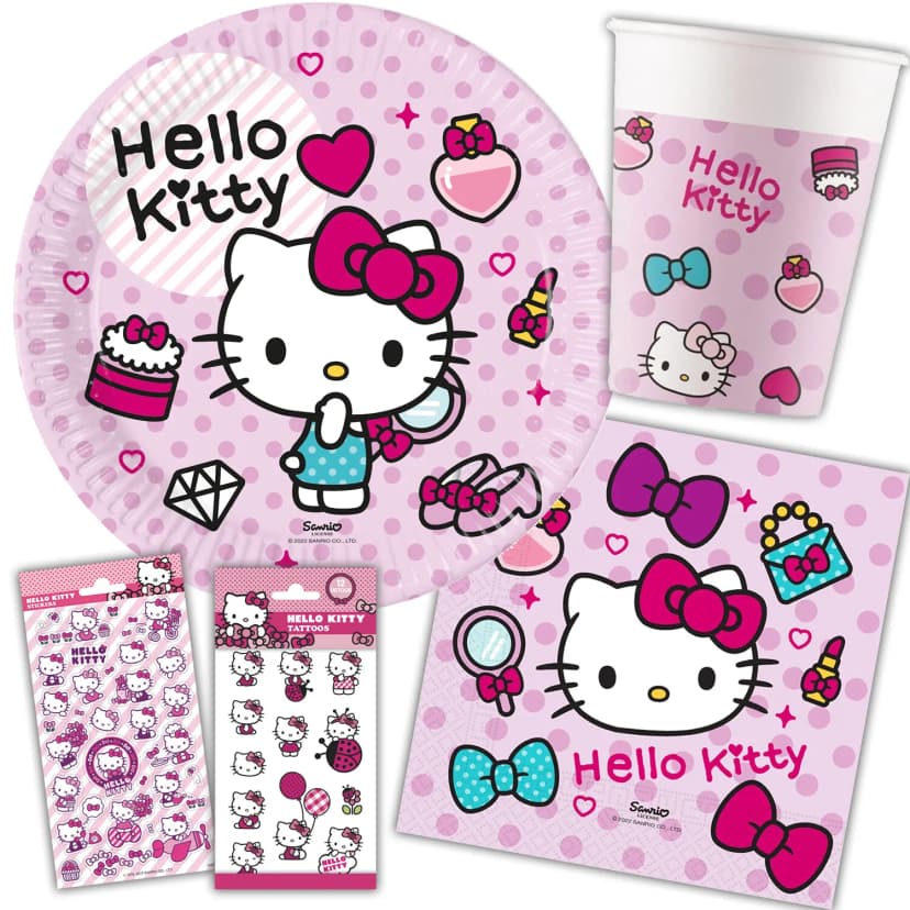 HELLO KITTY GEBURTSTAG - Geschirr Deko Kinder Kindergeburtstag Motto Party Set