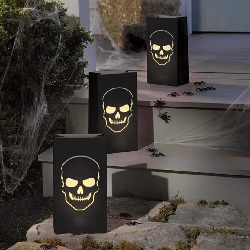6 Lichttüten TOTENKOPF Deko Windlichter Halloween Skull Party - 28x15x9cm Papier