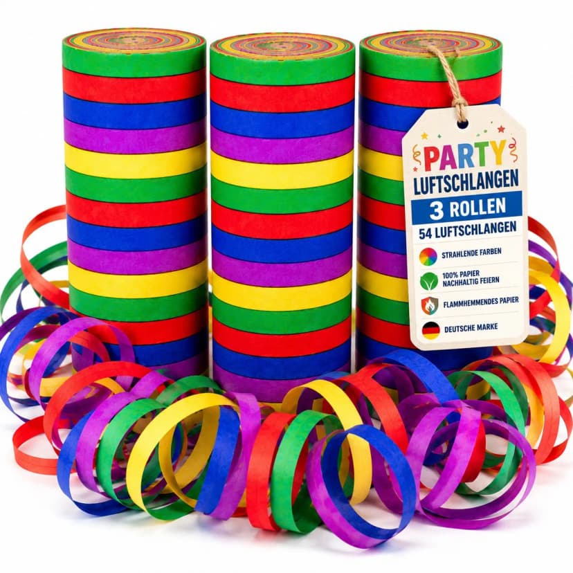 3 Rollen BUNTE LUFTSCHLANGEN aus Papier Party Deko Karneval Geburtstag Fasching
