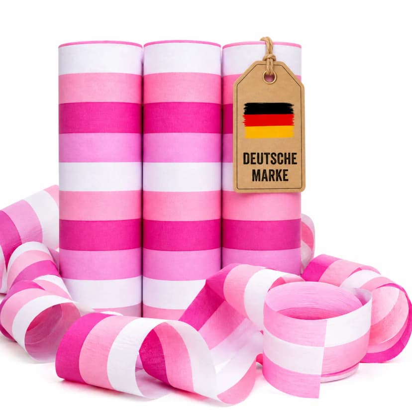 Luftschlangen MAGENTA PINK ROSA WEISS Deko Party Geburtstag Mädchen - 3 Rollen