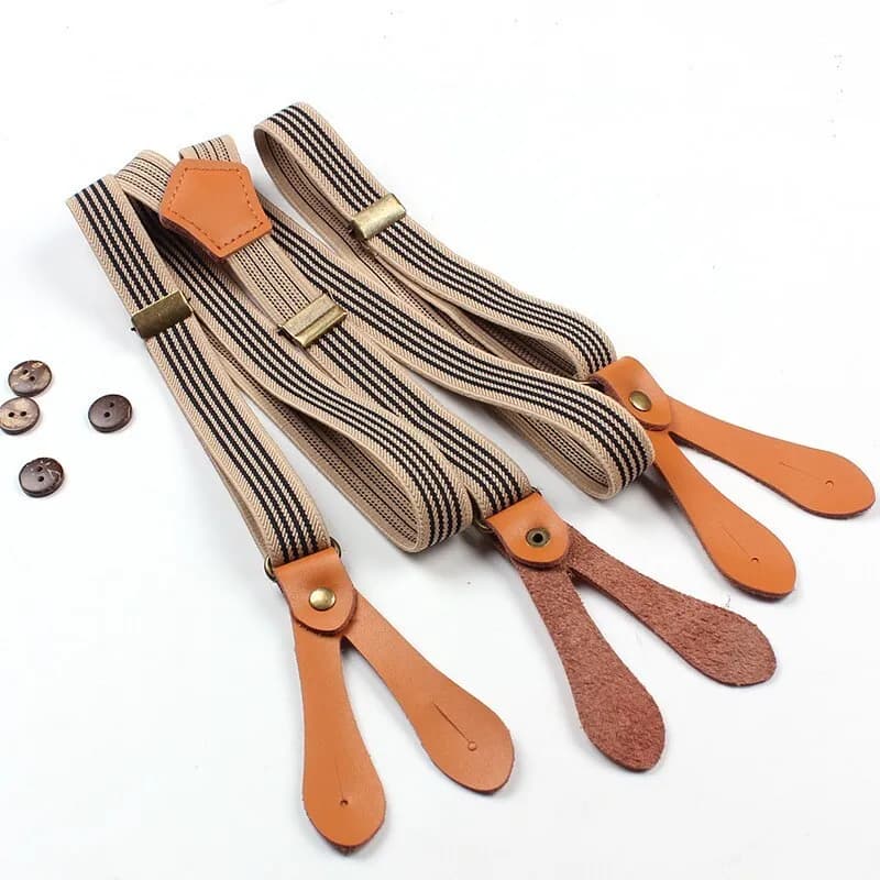 Damen & Herren Y-Form Hosenträger mit 6 Knöpflöchern Echt-Leder Retro-Mode 2cm