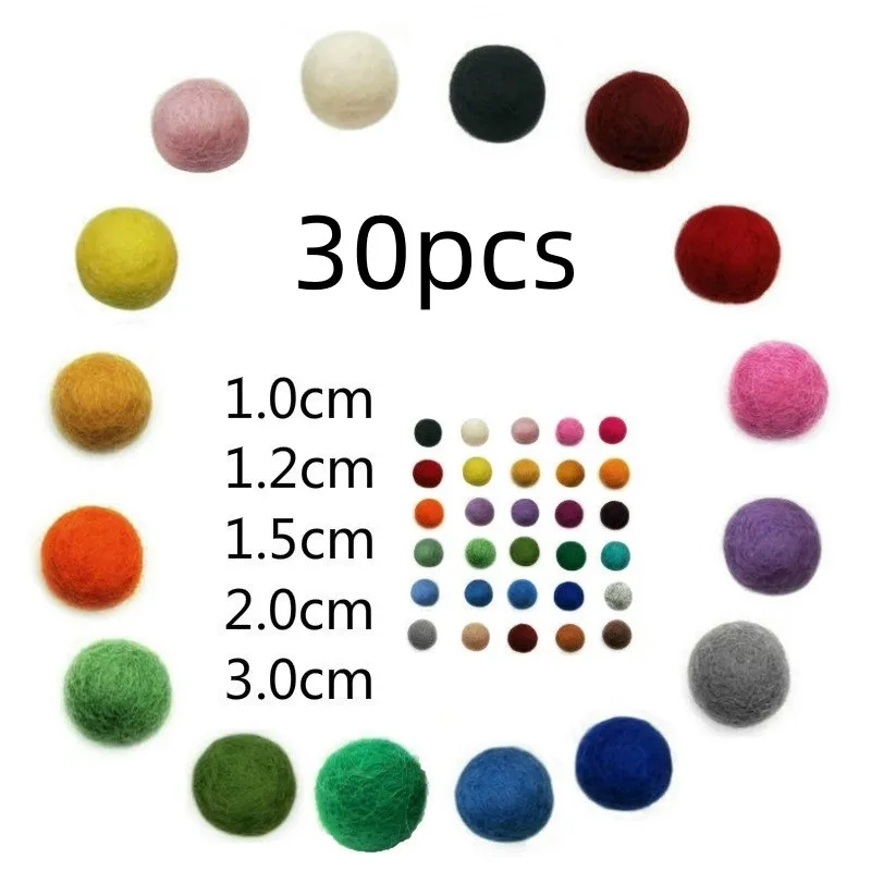 30pcs Filzbälle Katzenspielzeug Ball DIY-Basteln aus 100% Wolle Weiß/Bunt 1-3cm