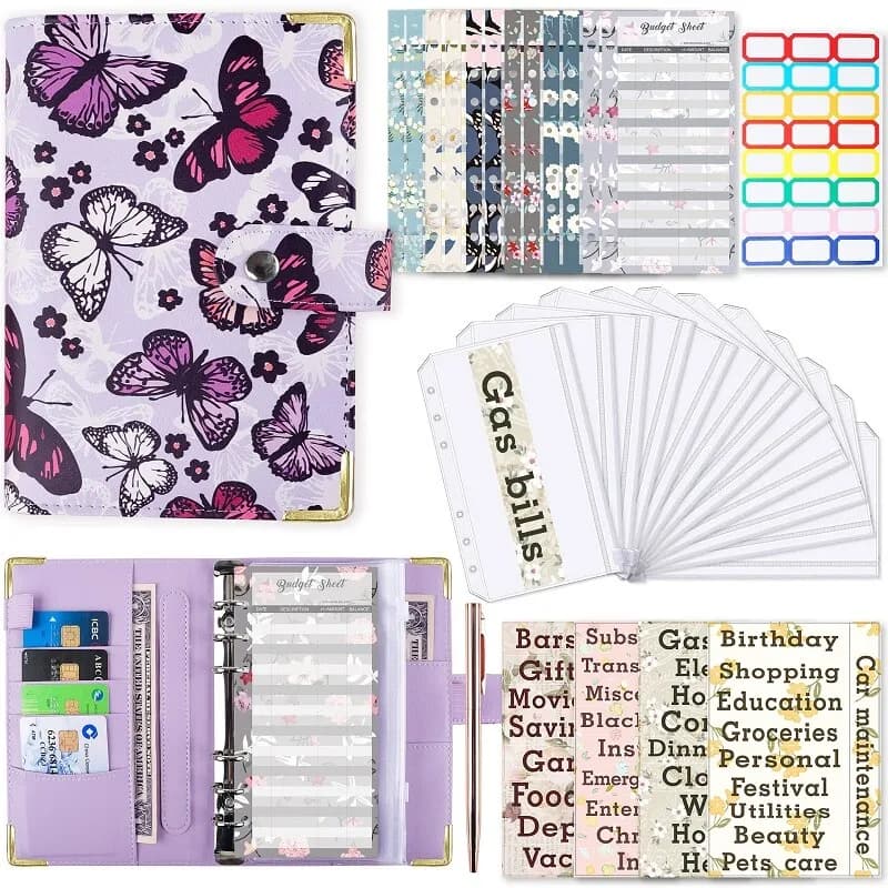 Budget Binder Planer Geldumschläge PU Leder Notebook Binder Taschen Bunt Muster