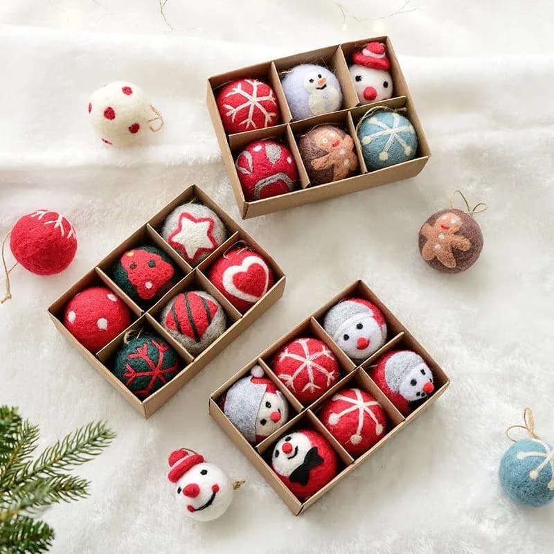 6er Set Filz Weihnachtskugeln Weihnachten Geschenk Christbaumschmuck Handgemacht