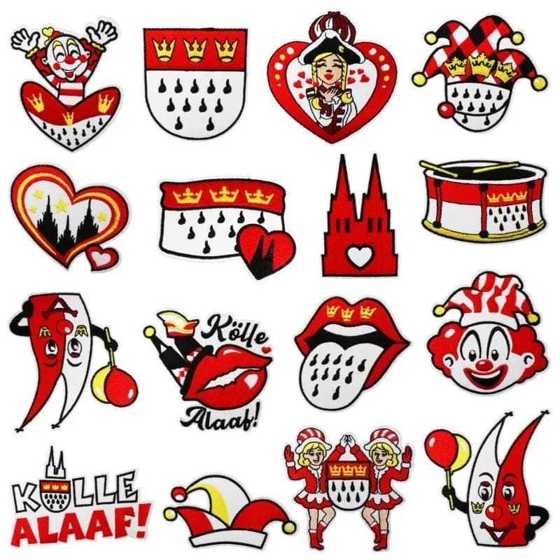 16pcs/Set Patch Aufnäher Aufbügler Bügelbild Flicken für Kölner Karneval Kostüm