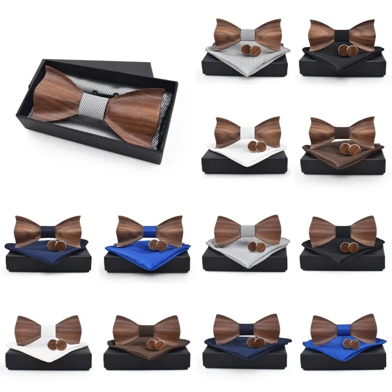 Holzfliege Set Männer Walnuss Hochzeit Fliege Natürliche Geschenk Verstellbar