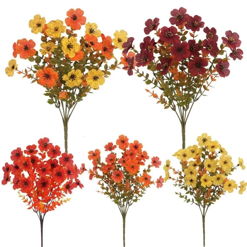 3x/6x Künstliche Herbstblumen Blumenstrauß Kunstblume Herbstdeko Orange/Gelb/Rot
