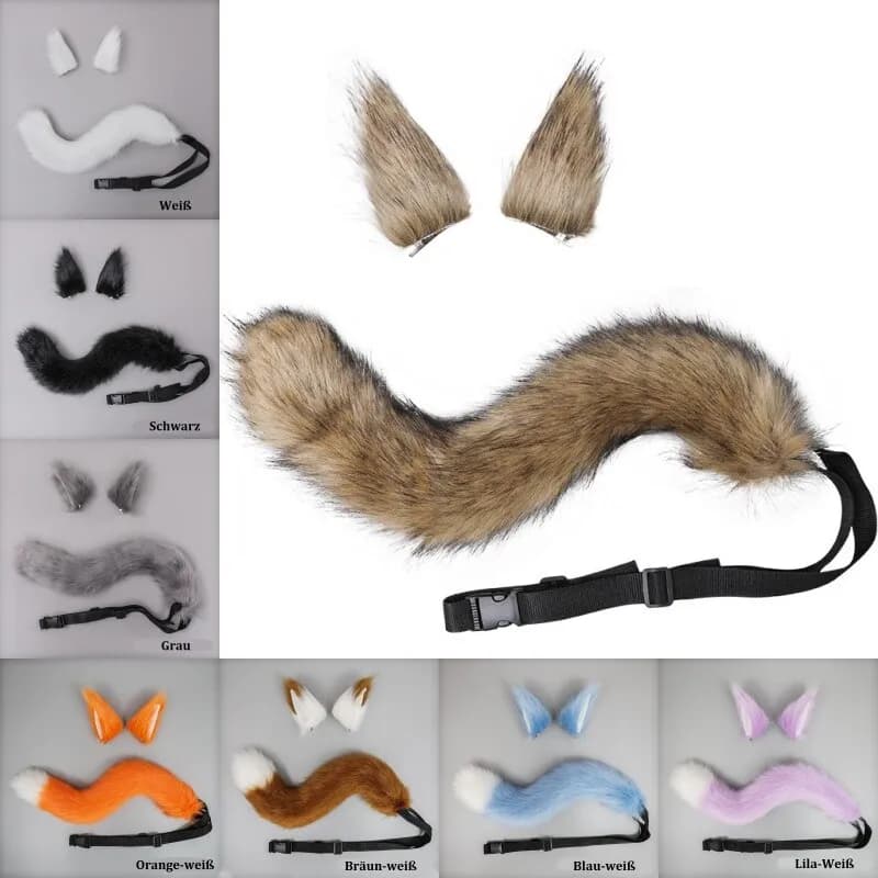 Fuchsohren und Schwanz für Unisex-Kinder Tierohren für Halloween-Kostüme Katze