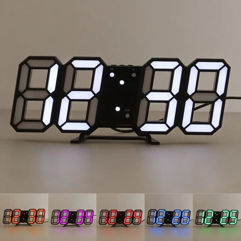 3D Modern Digital LED Wanduhr 24/12 Stunde Display Timer Alarm Mehrfachfunktion