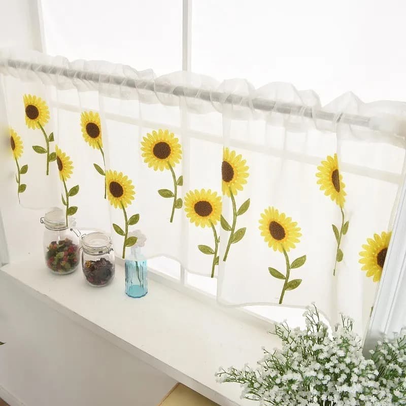 Kurzgardine Voile Scheibengardine Küche Gardinen Vorhänge mit Blumenstickerei