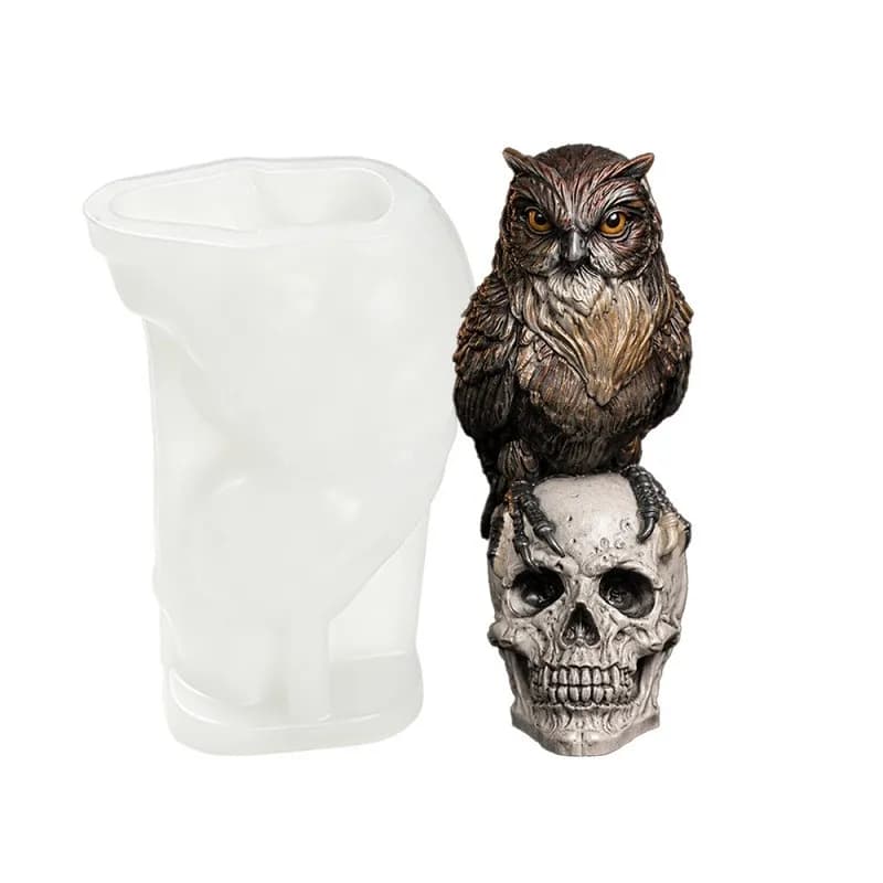 3D Kerzenform Silikonform Halloween Kerzengießen DIY Form Totenköpfe & Eule Neu
