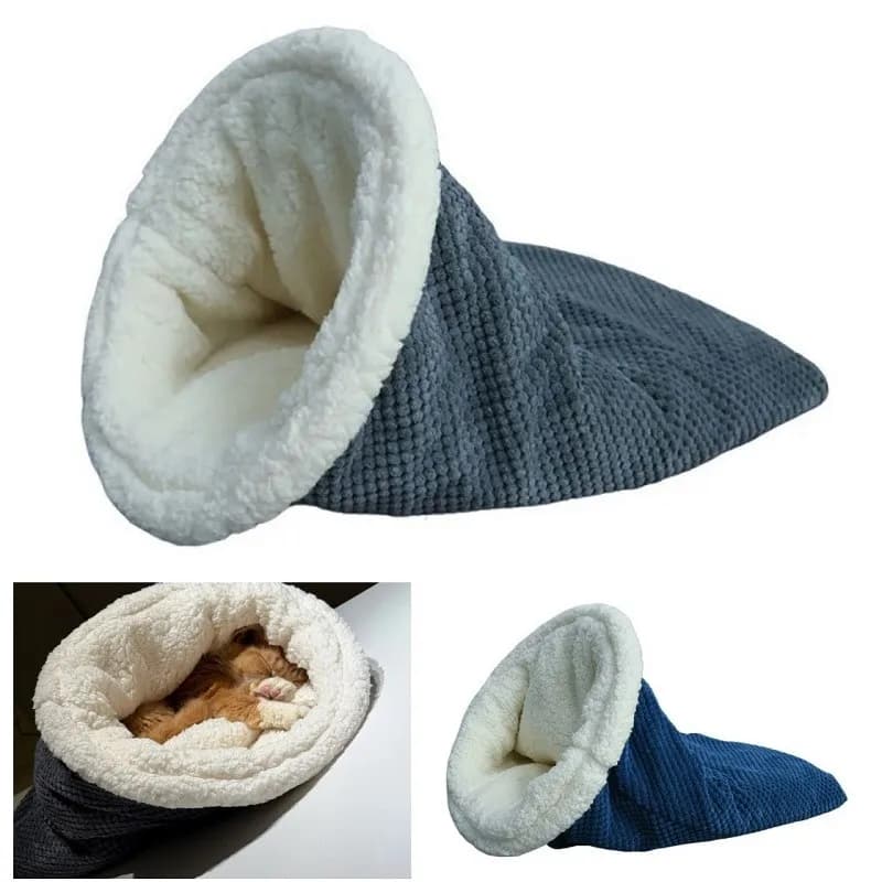 Schlafsack für Katze/Kleine Hund Halbgeschlossenes Warm Plüsch Katzenbett Winter