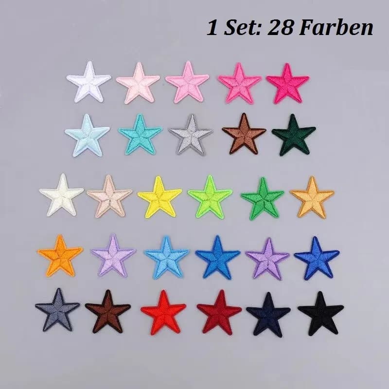 28 Farben Set Applikation Aufnäher Aufbügler Bügelbild Stickerei Flicken Stern