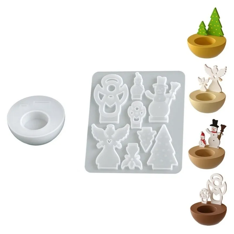 1 Set Silikonform Weihnachten Kerzenhalter Gießform Engel Schneemann Tannenbaum