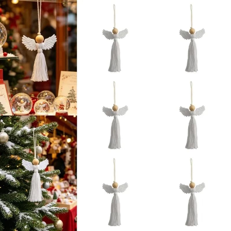 6x Engelanhänger Christbaumschmuck Weihnachtsschmuck Holzperle Makramee Geschenk