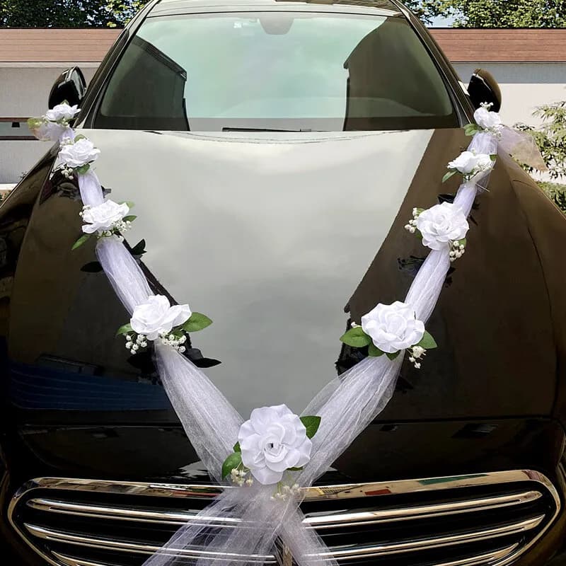 Hochzeit Autodeko Braut Auto Autodekoration Hochzeitsauto Weiße Rose Dekoration
