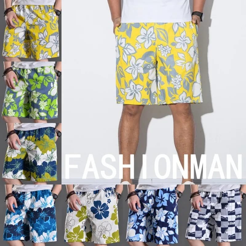 Herren Baumwolle Shorts Sommer Strand Hawaii Elastischer Taille Kurz Hose Reise