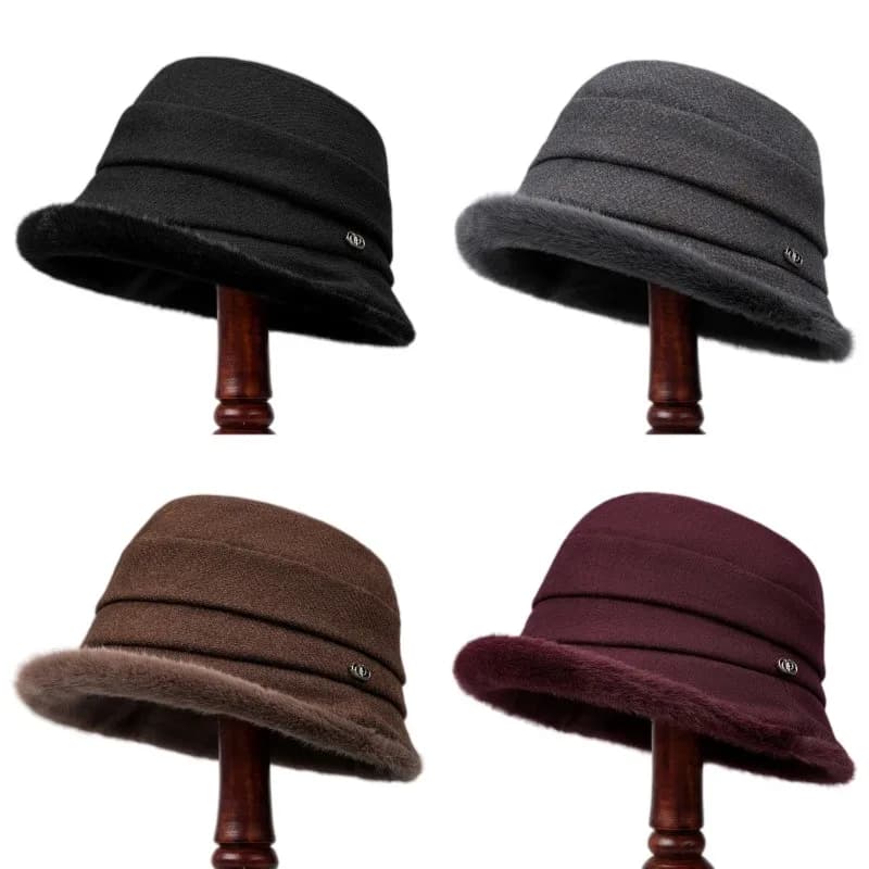 Damen Winterhut Cloche Hut mit Pelzrand Elegante Kappe WintermützeRetro Look Neu