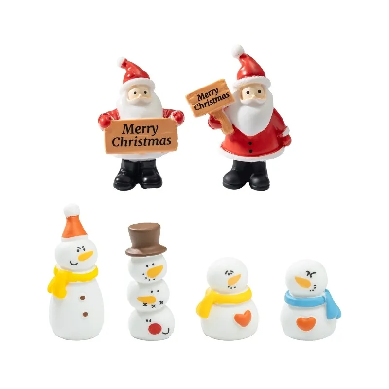 6pcs/Set Mini Weihnachten Figuren Miniatur Ornamente Weihnachtsmann Schneemann