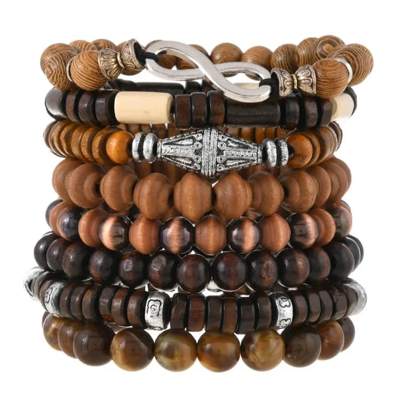 8pcs/Set Armband Holzperlen Elastisches Armbänder für Herren und Damen Geschenk
