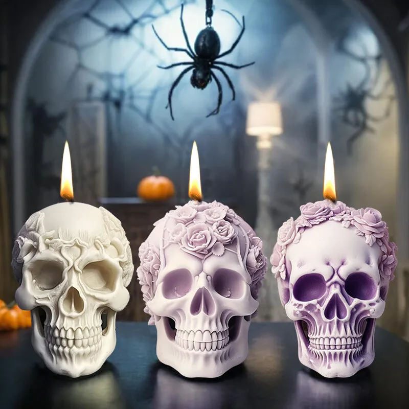 3D Silikonform Kerzenform Halloween Kerzengießen Seifen Form Totenköpfe & Rosen