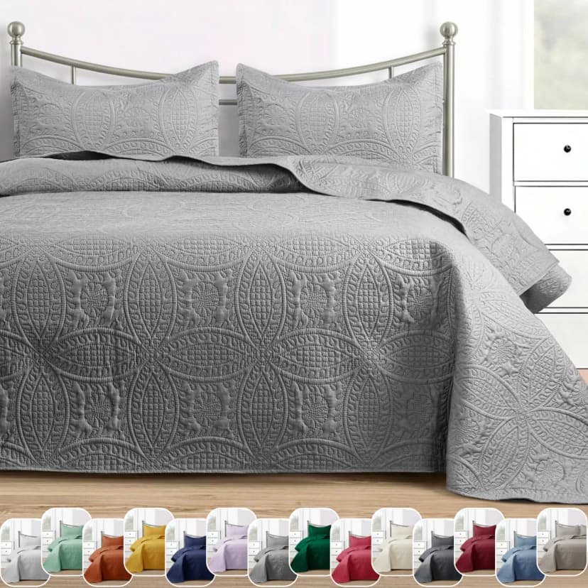 3-teiliges Quilt Tagesdecke Set Bettwäsche Decke Schlafzimmer Blumen Queen King