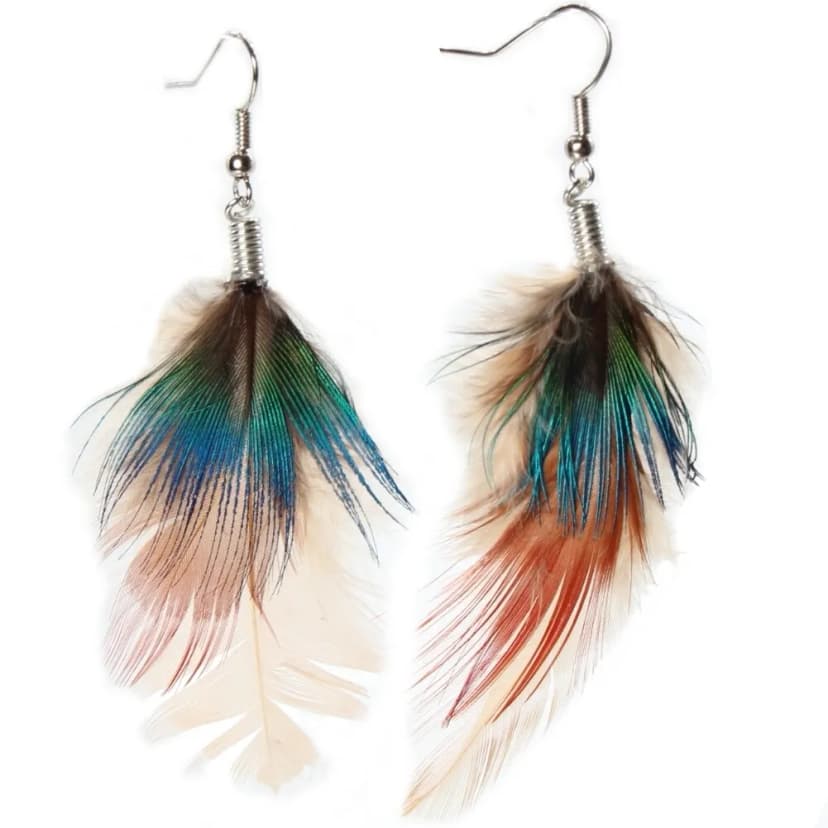 Feder Ohrringe Earring Boho Vintage Ohrhänger Indianer Look Hippie