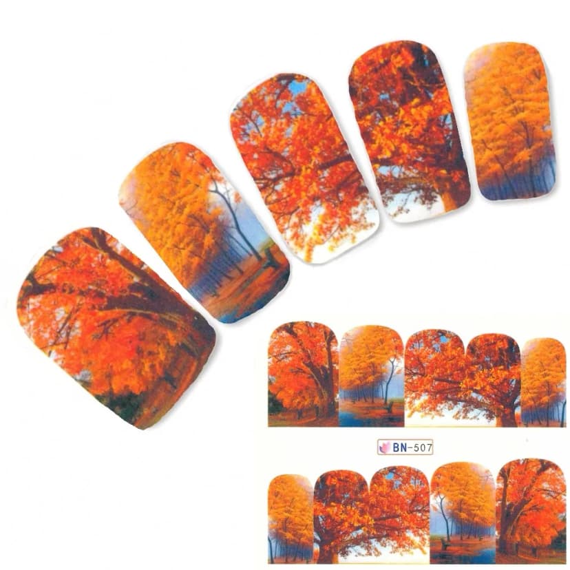 Tattoo Nail Herbst Bäume Bunte Blätter Aufkleber Nagel Sticker Nägel Water Decal