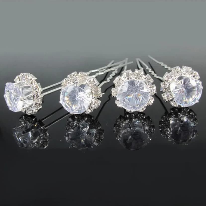 4 großer Strass Stein Haarnadeln Braut Kommunion Hochzeit Haarschmuck