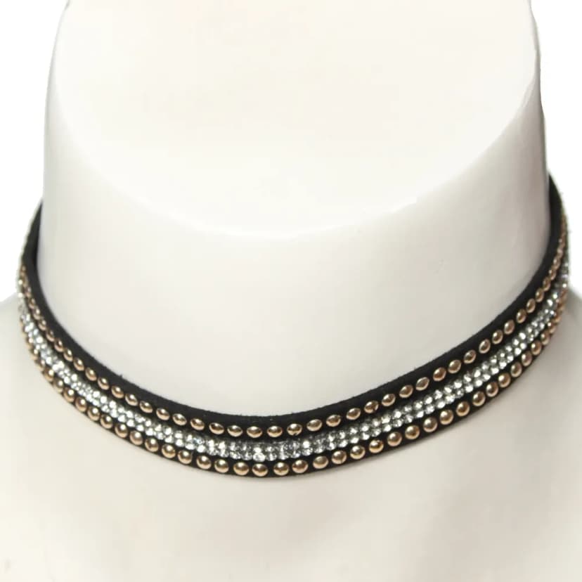Choker Designer Kropfband verziert mit Luxus Strass-Steinen und Nieten